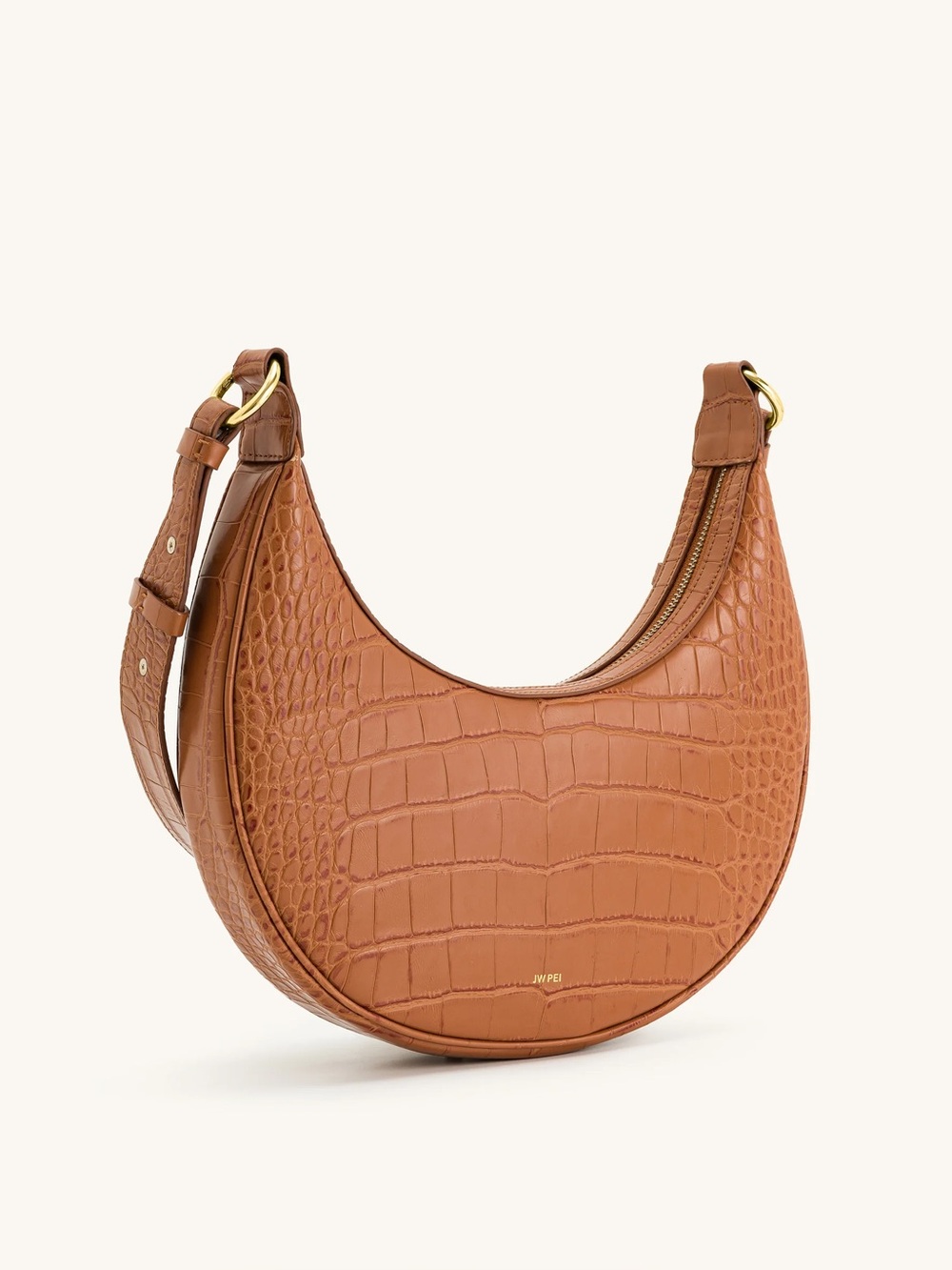 JW PEI Camel Croc-Embossed Crescent Shoulder Saddle Bag
